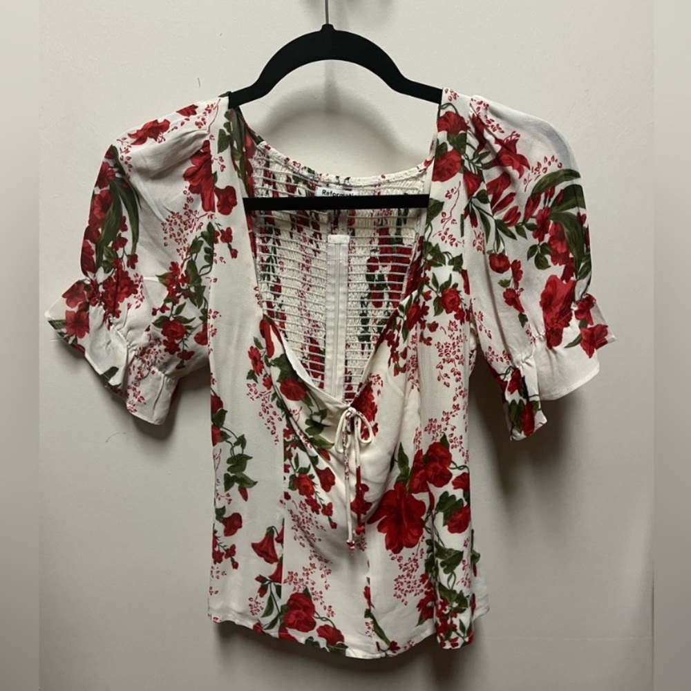 Reformation Delevan Top in Red Floral